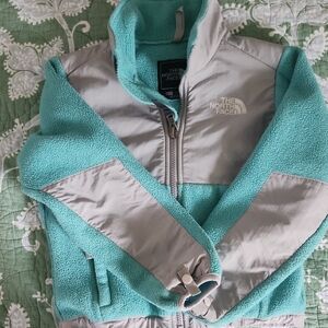 The North Face Girls' Teal and Light Gray Fleece Jacket